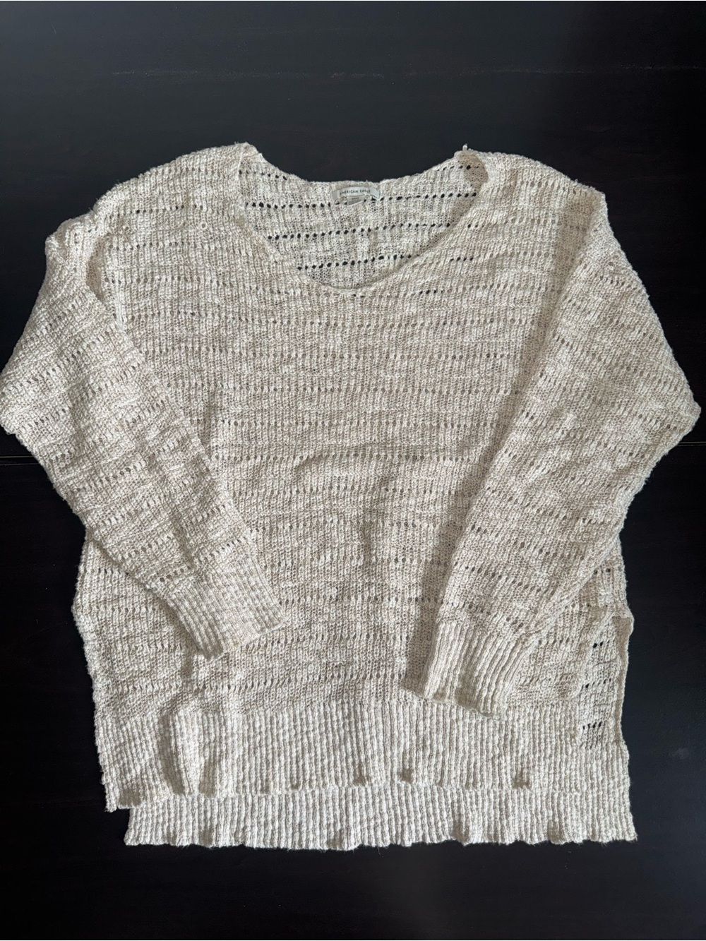 American Eagle Outfitters Oversized Cream Open-Knit V-Neck Sweater